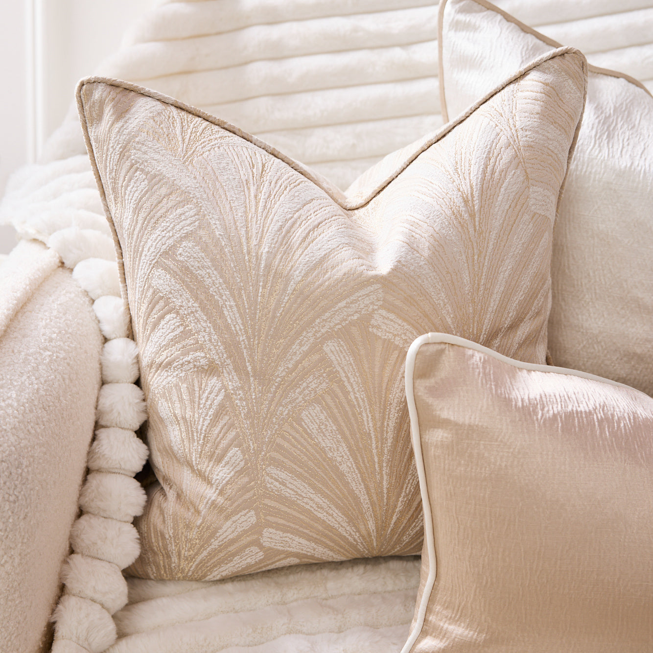 Glamour Parchment Piped Cushion