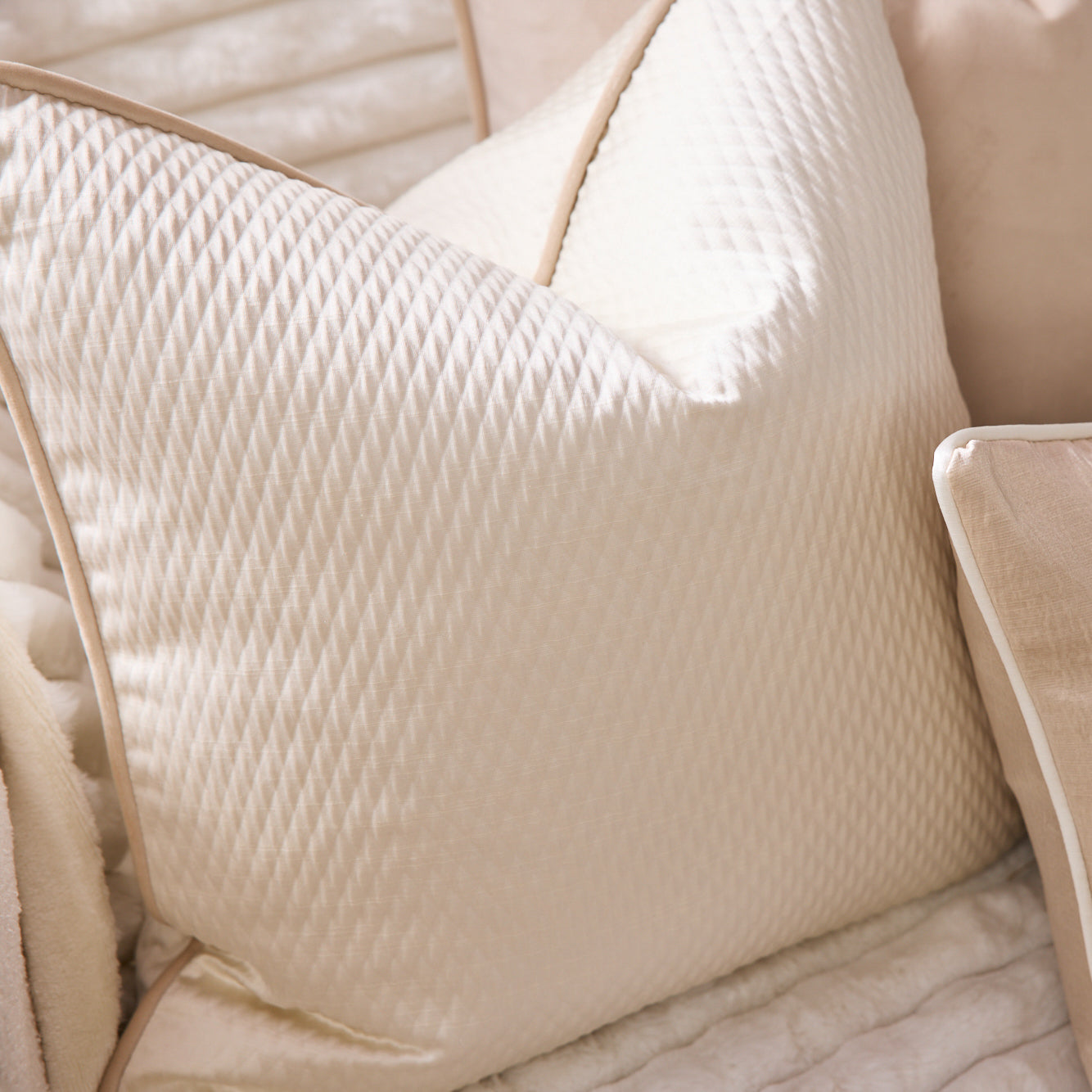 Alie Ivory Cushion with London Cream Piping