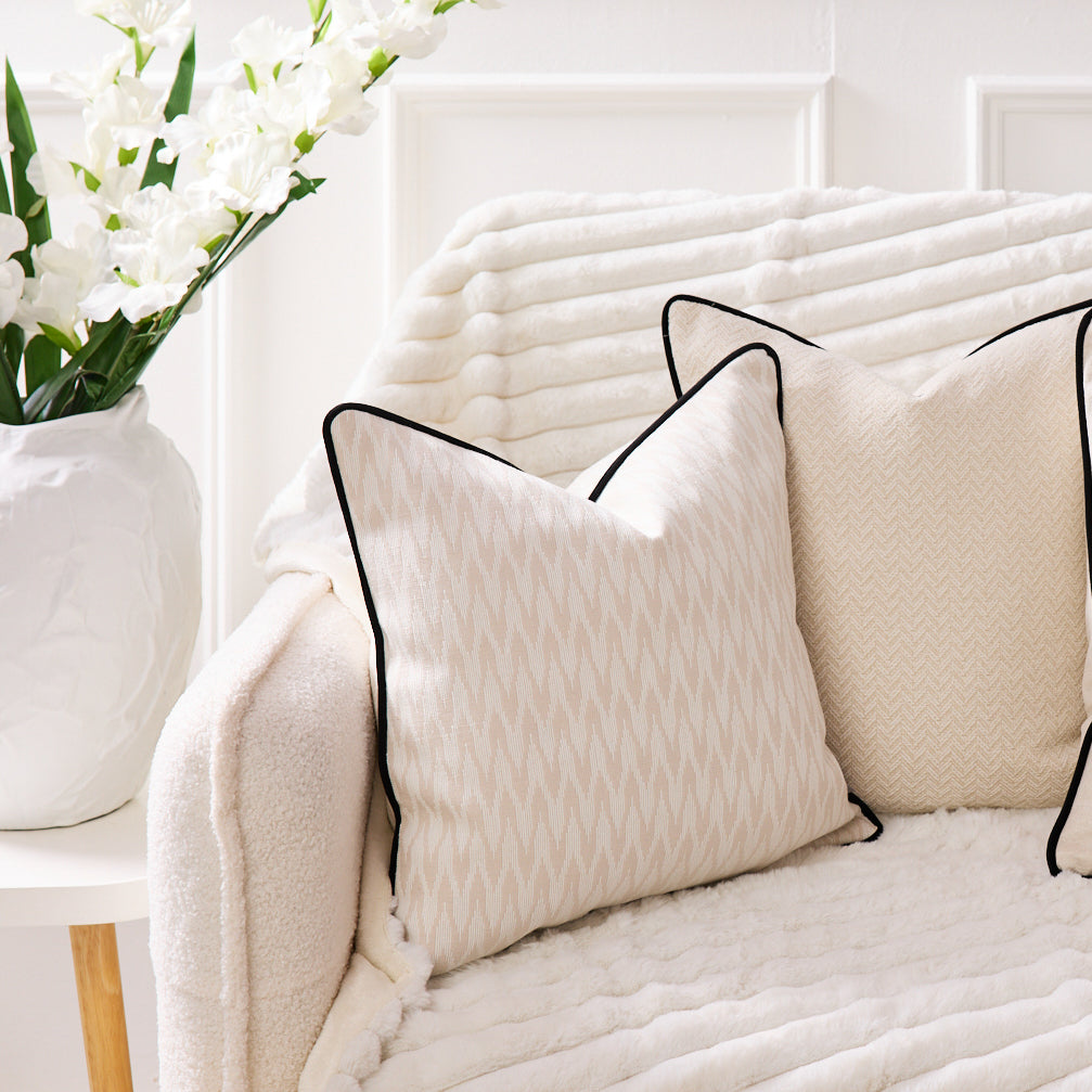 Apex Ivory Cushion With Black Piping