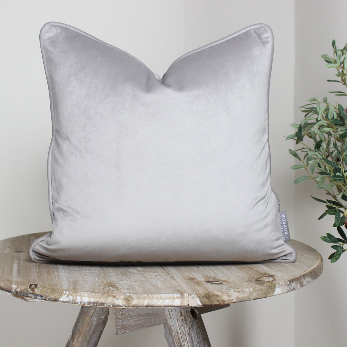 London Dove Grey Velvet Piped Cushion