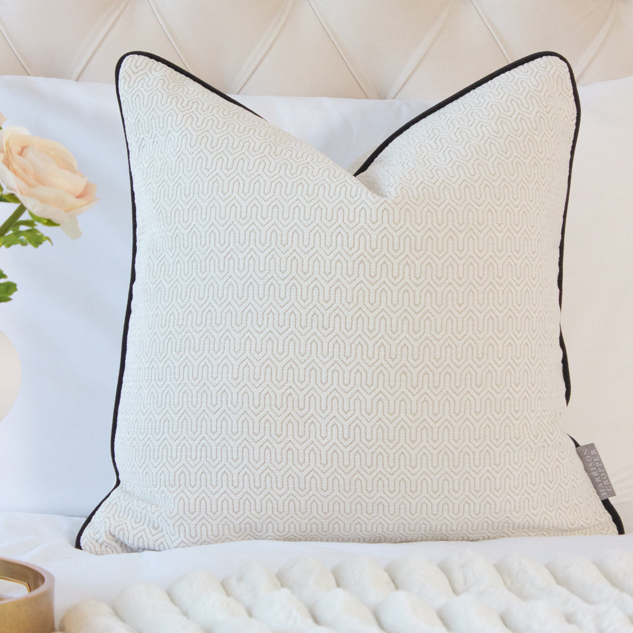 Solstice Ivory Piped Cushion Black Piping