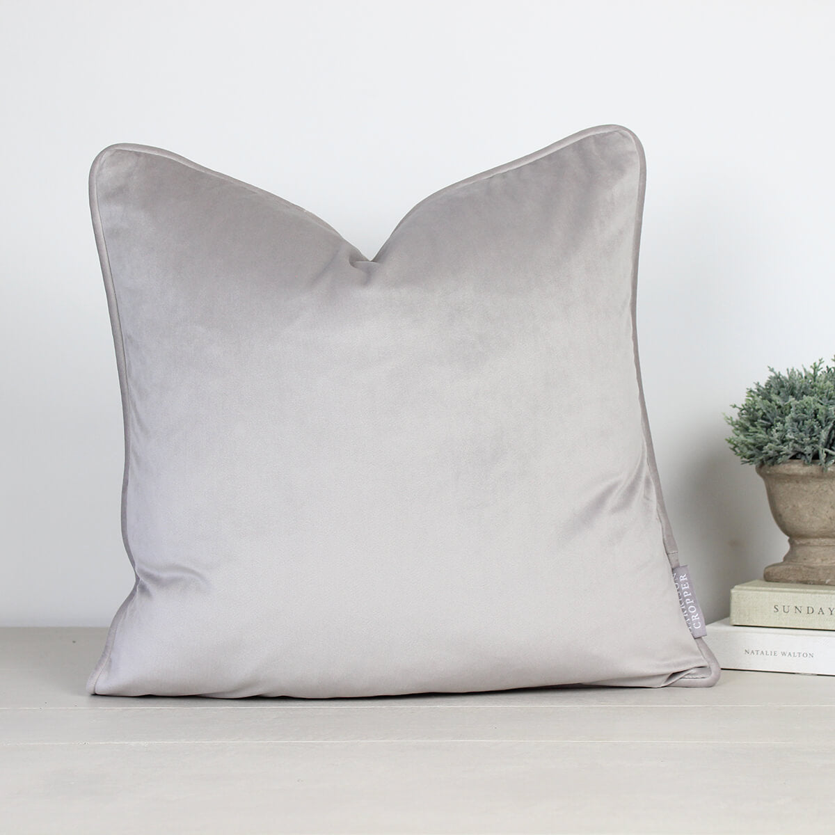 London Dove Grey Velvet Piped Cushion