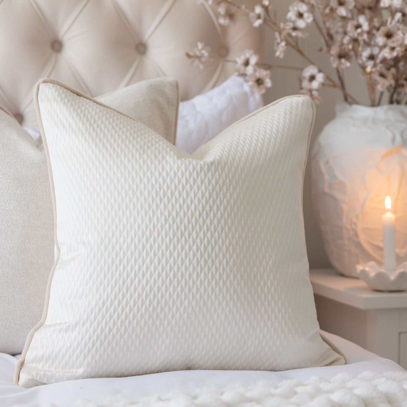 Alie Ivory Cushion with London Cream Piping
