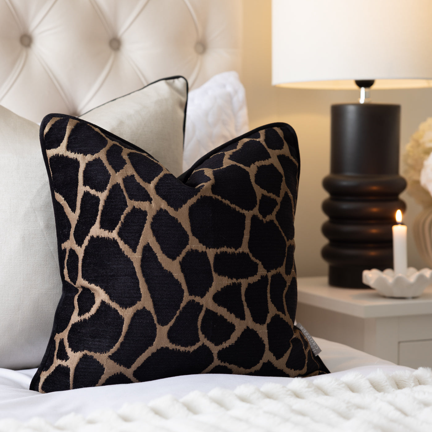 Kenya Bronze & Black Giraffe Patterned Cushion