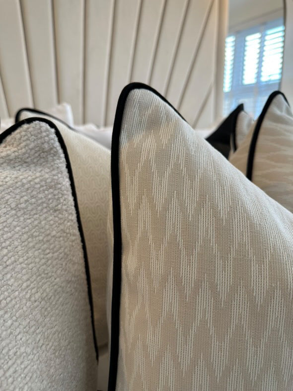 Apex Ivory Cushion With Black Piping