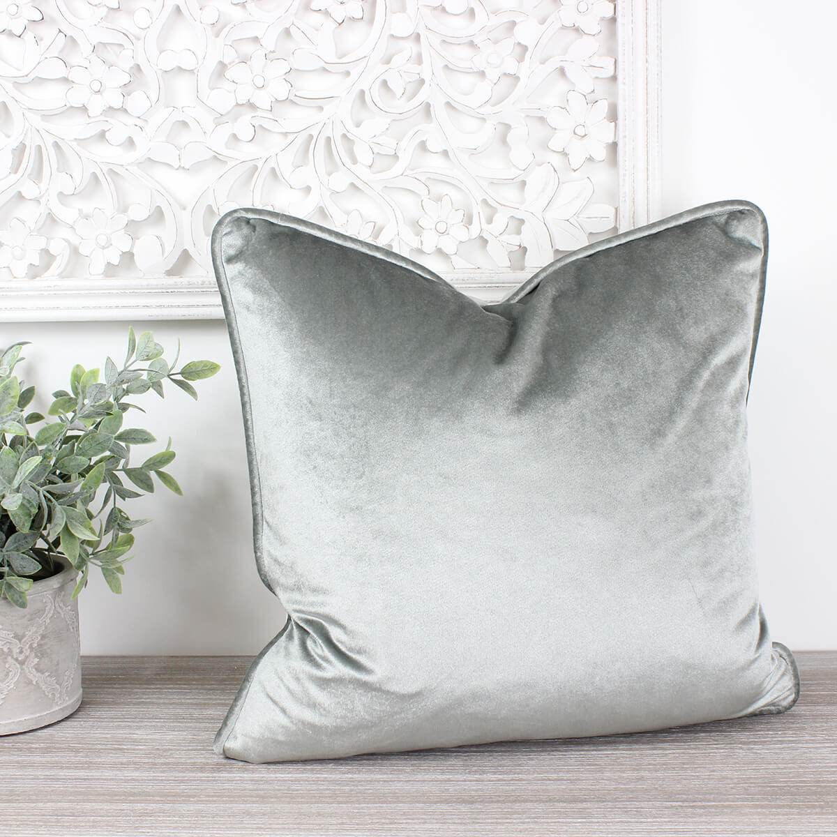 Glamour Dove Grey Velvet Piped Cushion