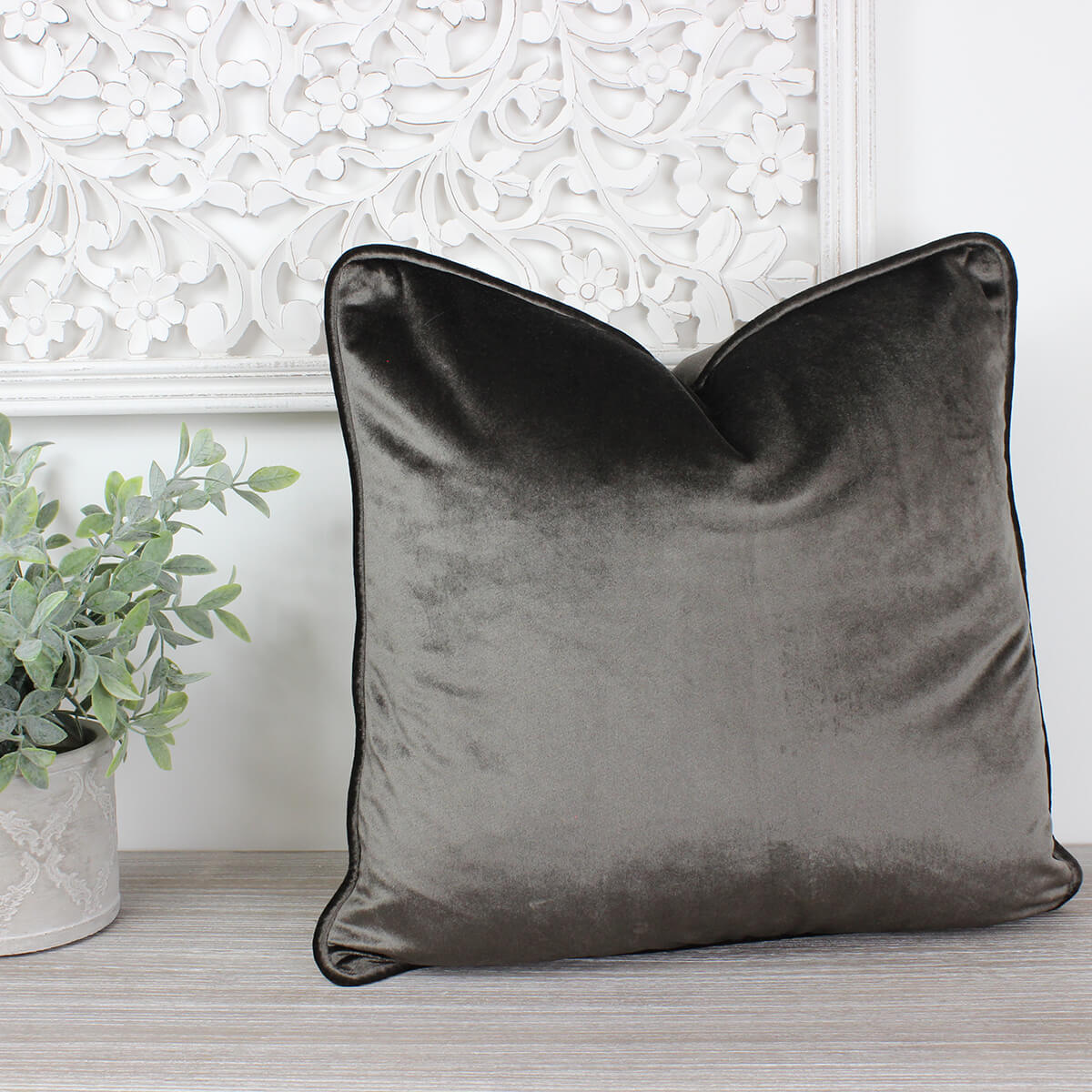 Glamour Chocolate Velvet Piped Cushion