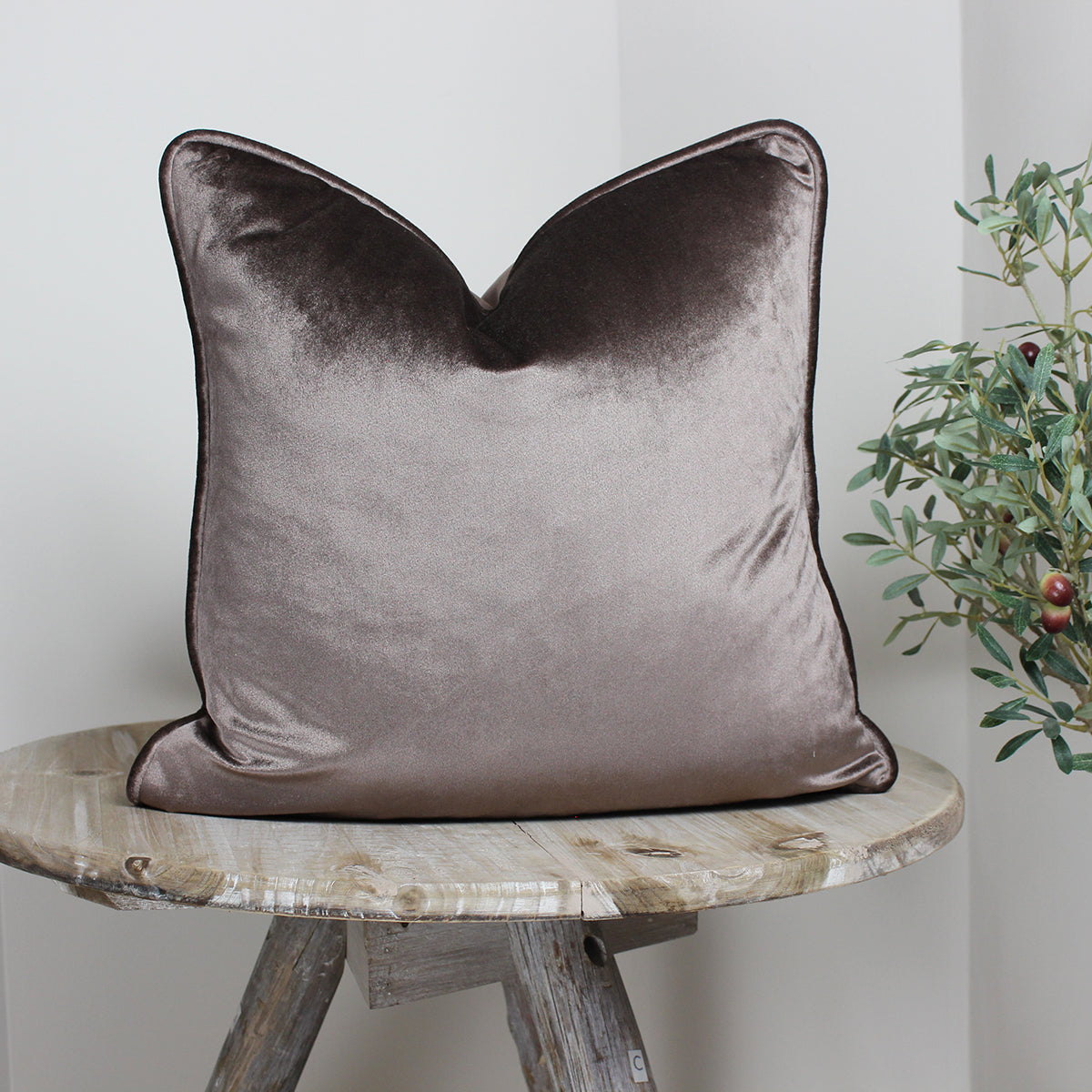 Glamour Latte Velvet Piped Cushion