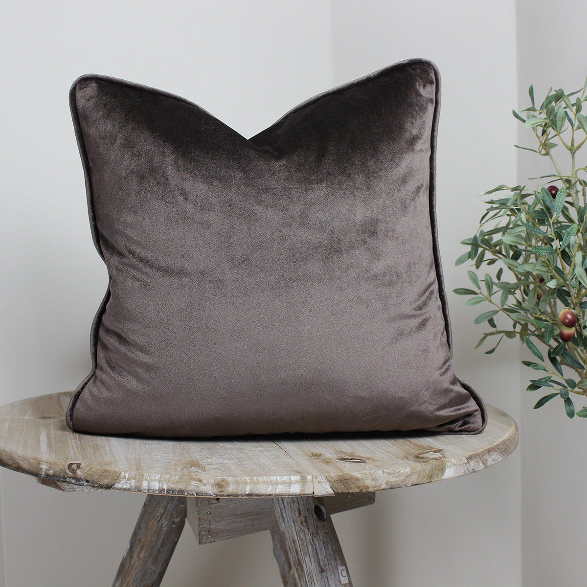 Glamour Truffle Velvet Piped Cushion