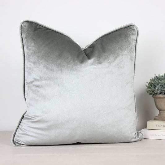 Glamour Dove Grey Velvet Piped Cushion