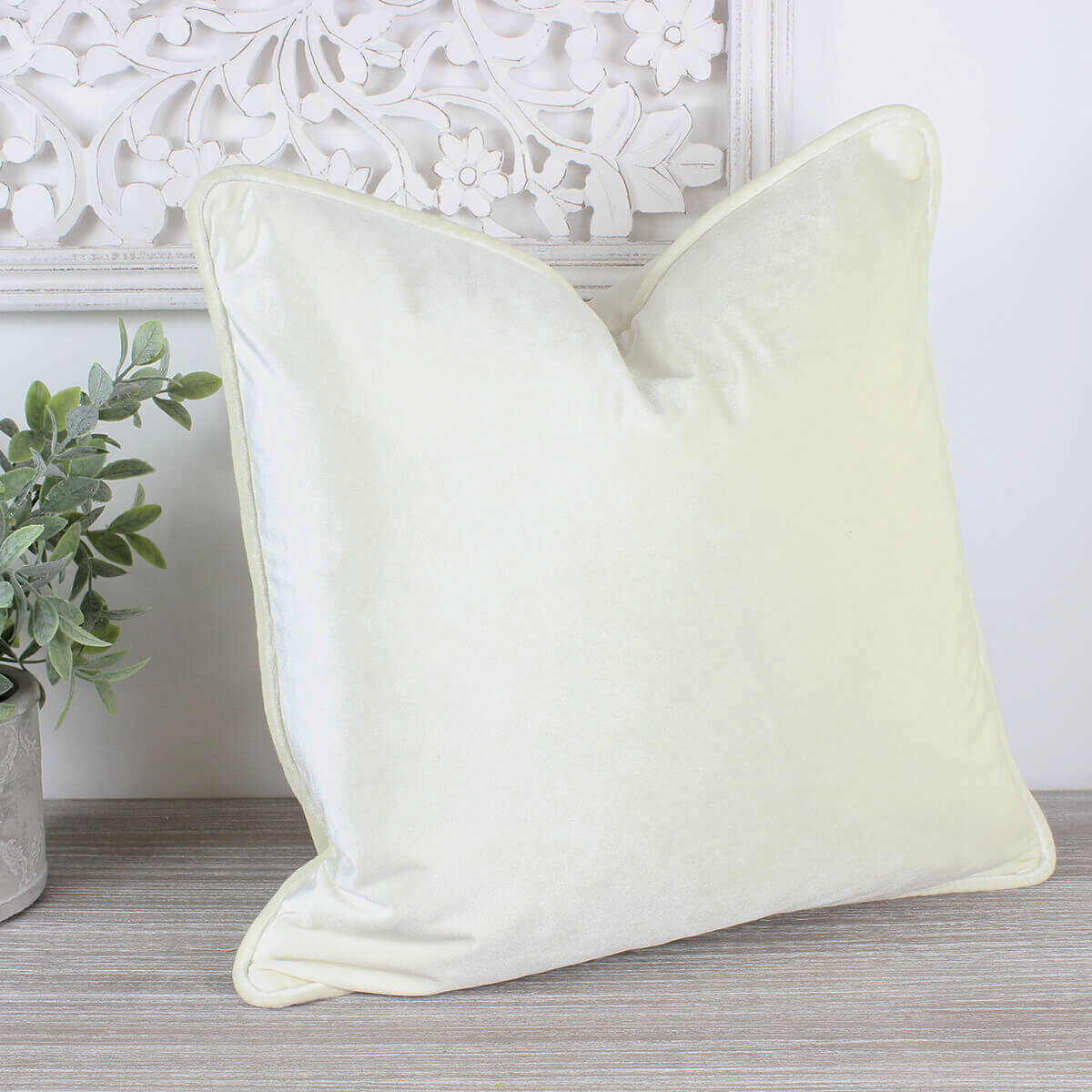 Glamour Ivory Velvet Piped Cushion