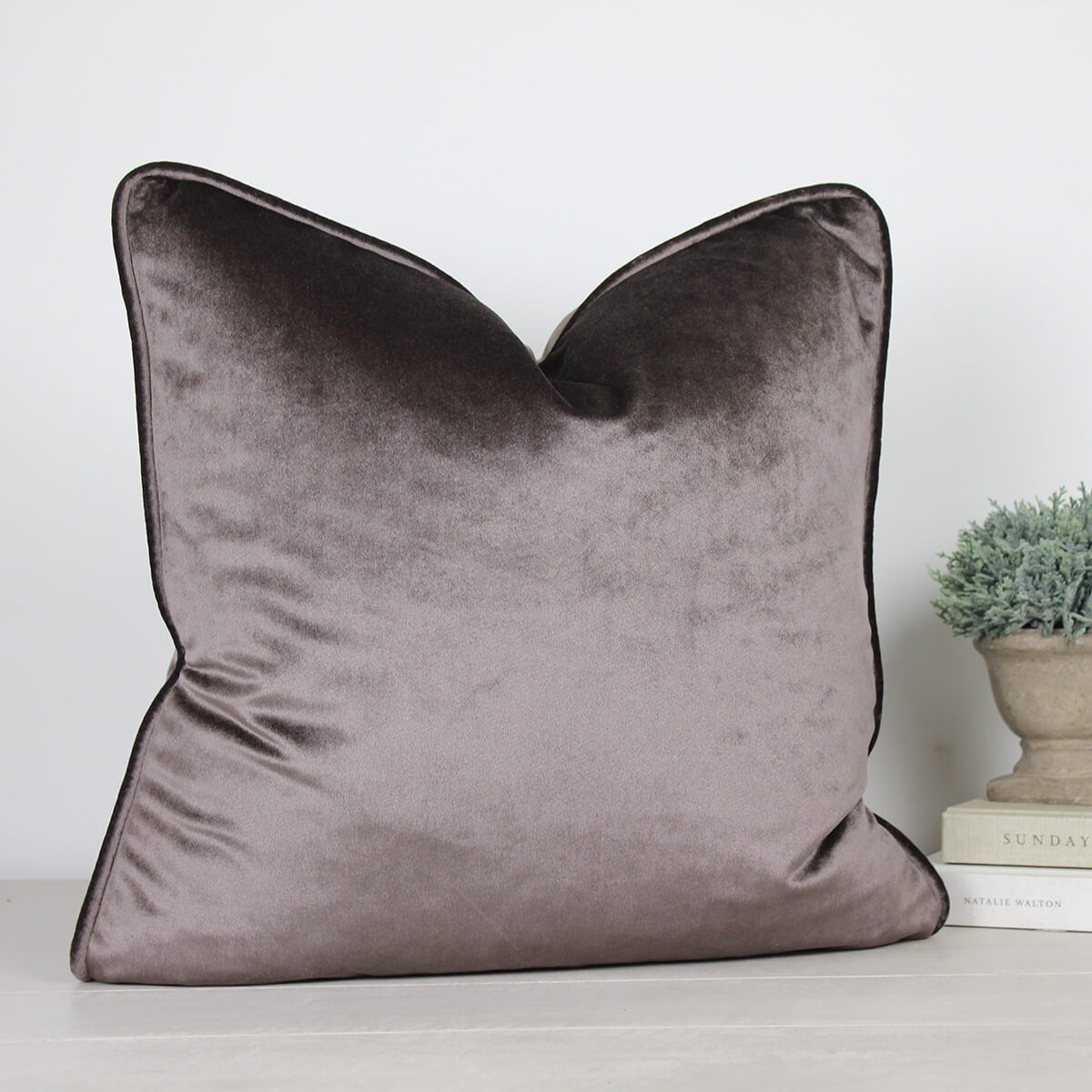 Glamour Mocha Velvet Piped Cushion