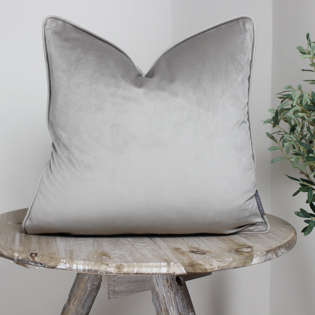 London Warm Grey Velvet Piped Cushion