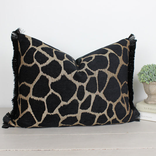 Kenya Bronze Giraffe Cushion with Fringe