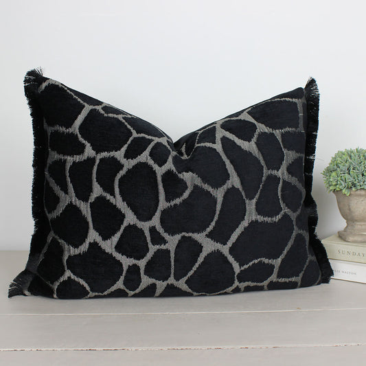 Kenya Silver Giraffe Fringe Cushion