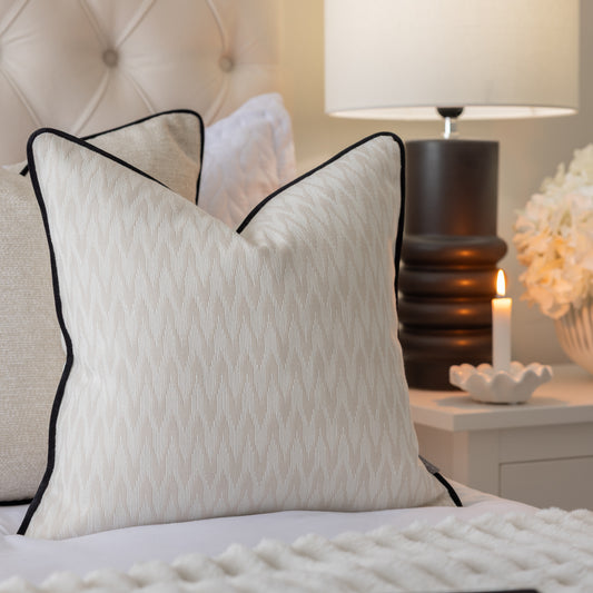 Apex Ivory Cushion With Black Piping