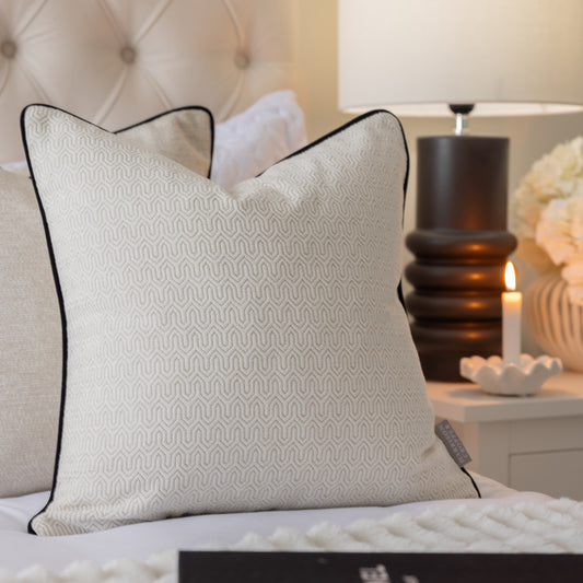 Solstice Ivory Piped Cushion Black Piping