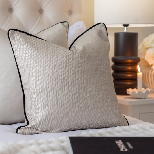 Astrid Fawn Cushion with Black Piping