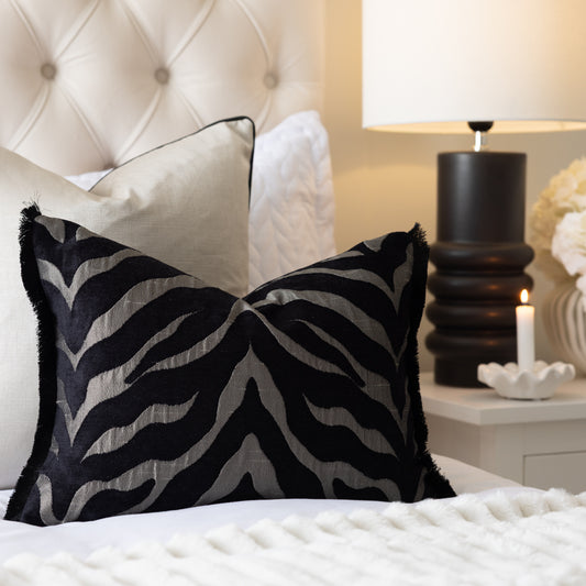 Limpopo Silver Zebra Fringe Cushion