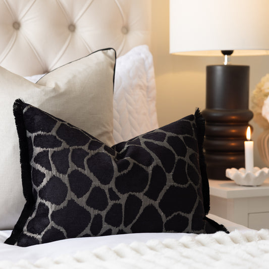 Kenya Silver Giraffe Fringe Cushion