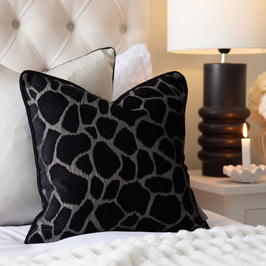 Kenya Silver & Black Giraffe Piped Cushion