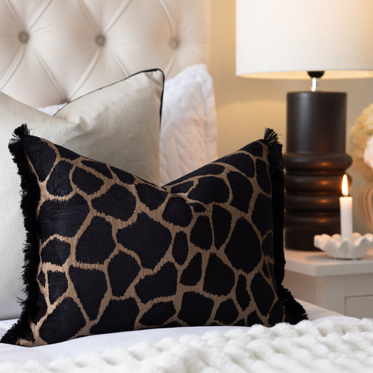 Kenya Bronze Giraffe Cushion with Fringe