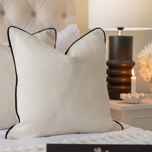 Trinity Ivory Piped Cushion with Black Piping