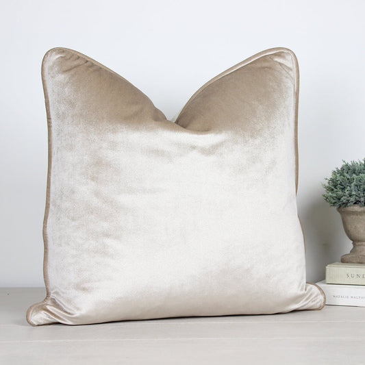 Glamour Oatmeal Velvet Piped Cushion