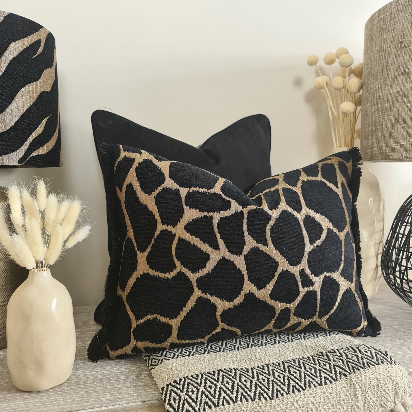 Kenya Bronze Giraffe Cushion with Fringe